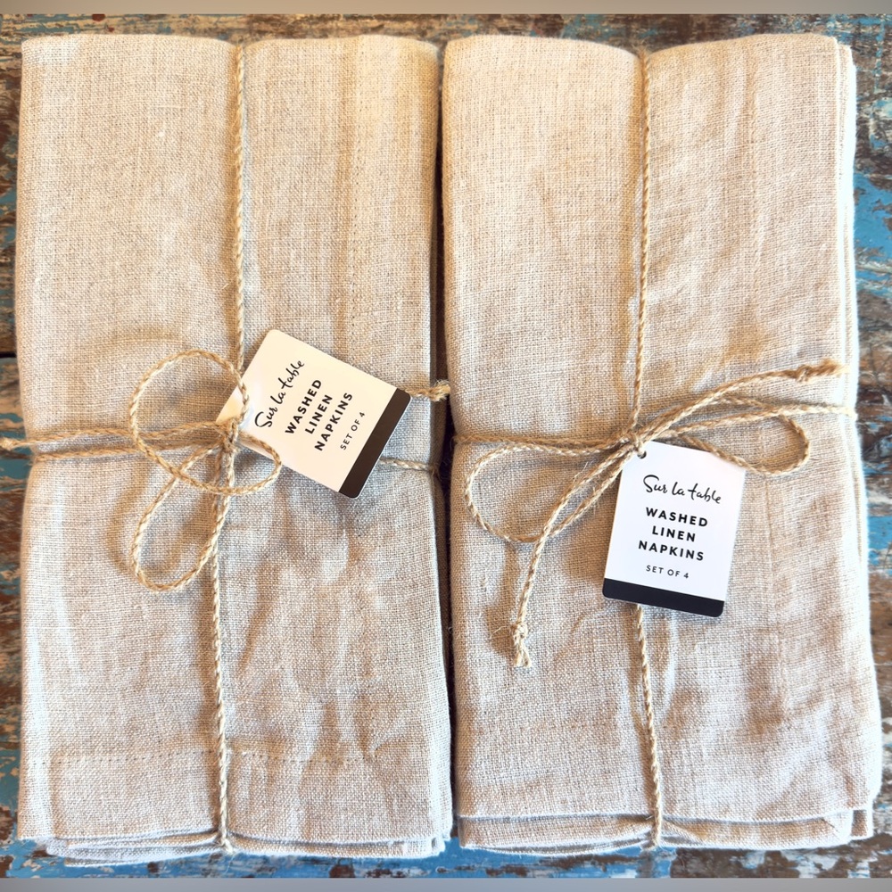 Set of 8 Sur La Table 100% Linen 20” x 20” Napkins in Natural, NWT, Retail $119